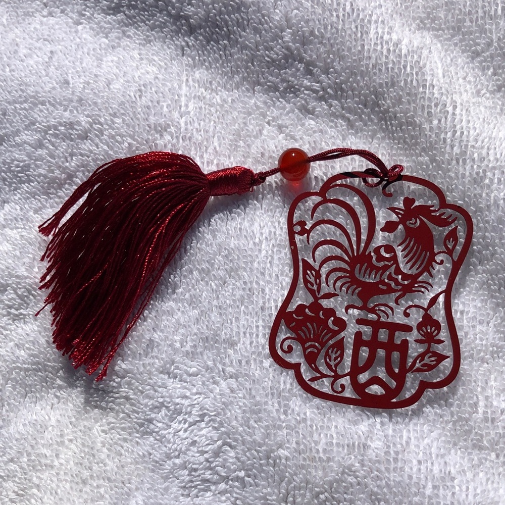 Red RoosterTassel Charm Bookmark